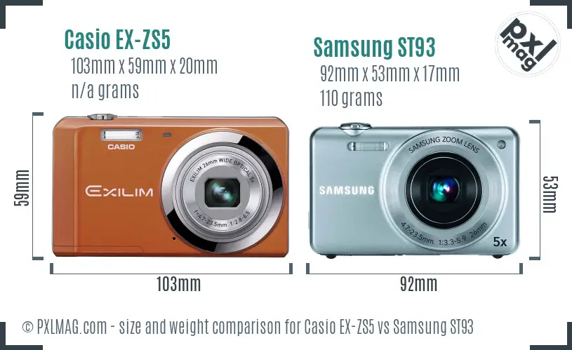 Casio EX-ZS5 vs Samsung ST93 size comparison Casio EX-ZS5 vs Samsung ST93 size comparison