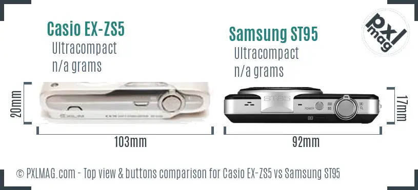 Casio EX-ZS5 vs Samsung ST95 top view buttons comparison