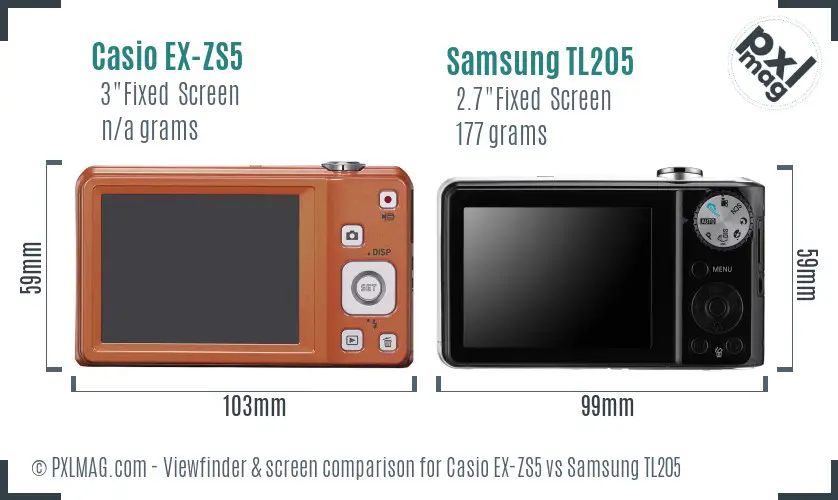 Casio EX-ZS5 vs Samsung TL205 Screen and Viewfinder comparison