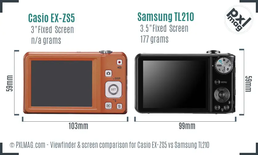Casio EX-ZS5 vs Samsung TL210 Screen and Viewfinder comparison