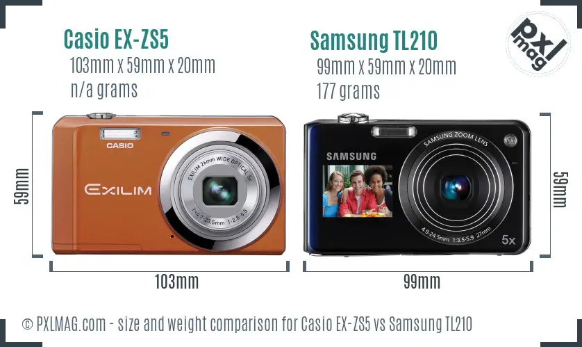 Casio EX-ZS5 vs Samsung TL210 size comparison