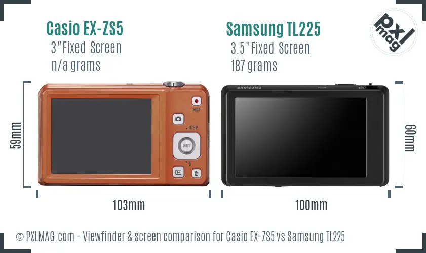 Casio EX-ZS5 vs Samsung TL225 Screen and Viewfinder comparison