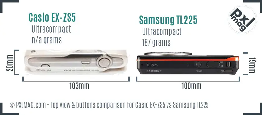 Casio EX-ZS5 vs Samsung TL225 top view buttons comparison