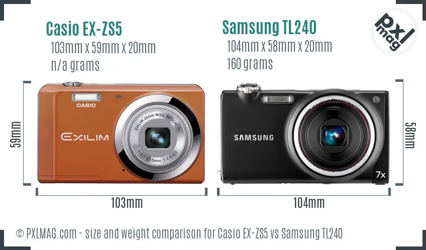 Casio EX-ZS5 vs Samsung TL240 size comparison