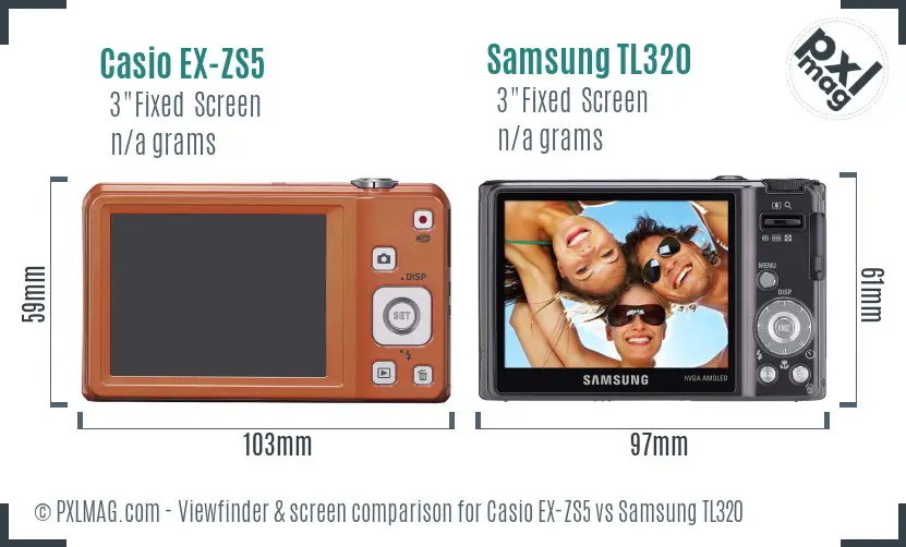 Casio EX-ZS5 vs Samsung TL320 Screen and Viewfinder comparison