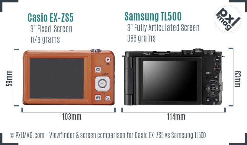 Casio EX-ZS5 vs Samsung TL500 Screen and Viewfinder comparison