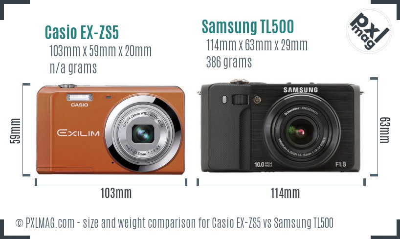 Casio EX-ZS5 vs Samsung TL500 size comparison Casio EX-ZS5 vs Samsung TL500 size comparison