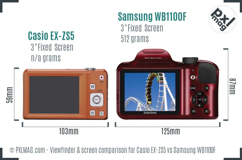 Casio EX-ZS5 vs Samsung WB1100F Screen and Viewfinder comparison