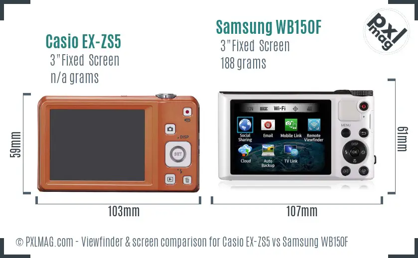 Casio EX-ZS5 vs Samsung WB150F Screen and Viewfinder comparison