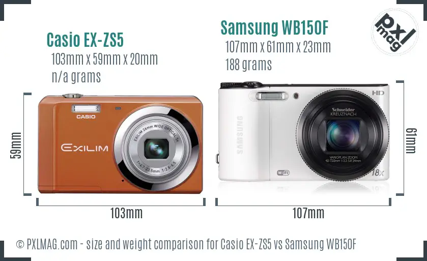 Casio EX-ZS5 vs Samsung WB150F size comparison
