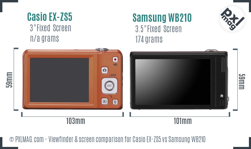 Casio EX-ZS5 vs Samsung WB210 Screen and Viewfinder comparison