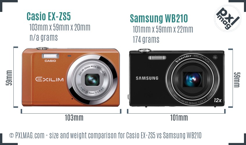 Casio EX-ZS5 vs Samsung WB210 size comparison
