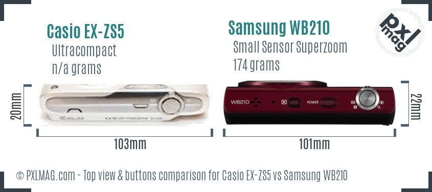Casio EX-ZS5 vs Samsung WB210 top view buttons comparison