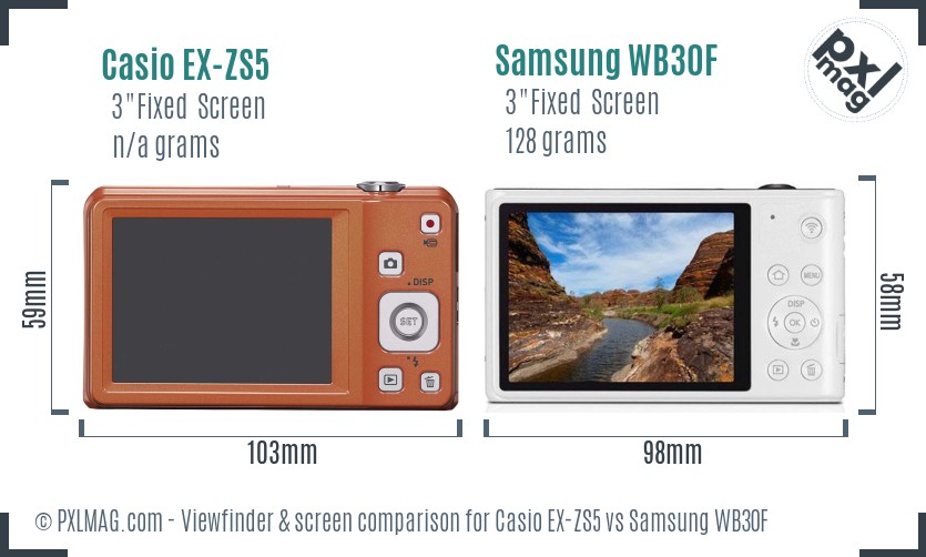 Casio EX-ZS5 vs Samsung WB30F Screen and Viewfinder comparison