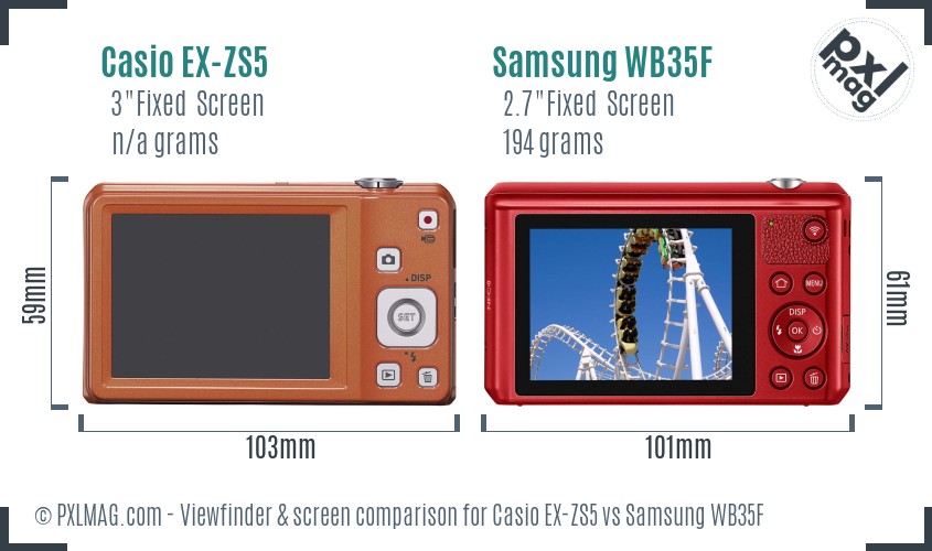 Casio EX-ZS5 vs Samsung WB35F Screen and Viewfinder comparison