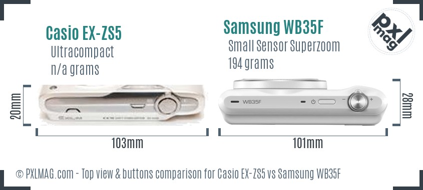 Casio EX-ZS5 vs Samsung WB35F top view buttons comparison