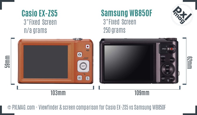 Casio EX-ZS5 vs Samsung WB850F Screen and Viewfinder comparison
