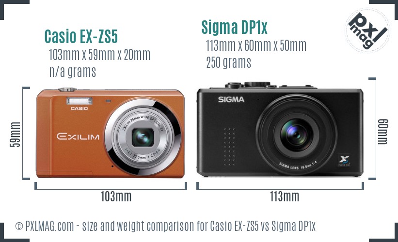 Casio EX-ZS5 vs Sigma DP1x size comparison