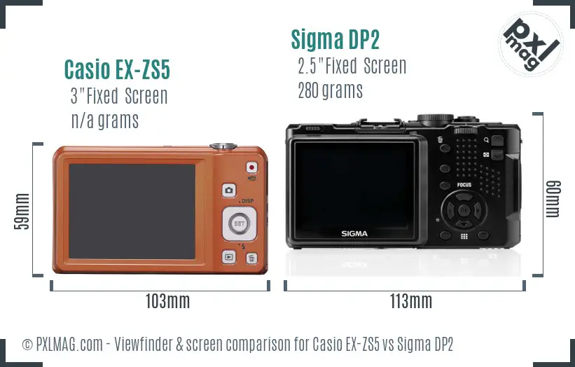 Casio EX-ZS5 vs Sigma DP2 Screen and Viewfinder comparison
