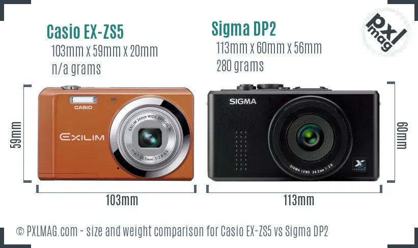 Casio EX-ZS5 vs Sigma DP2 size comparison