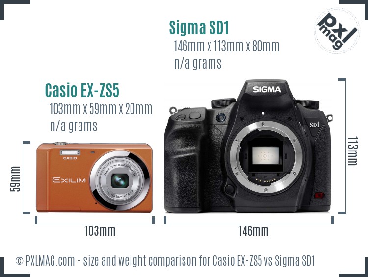 Casio EX-ZS5 vs Sigma SD1 size comparison