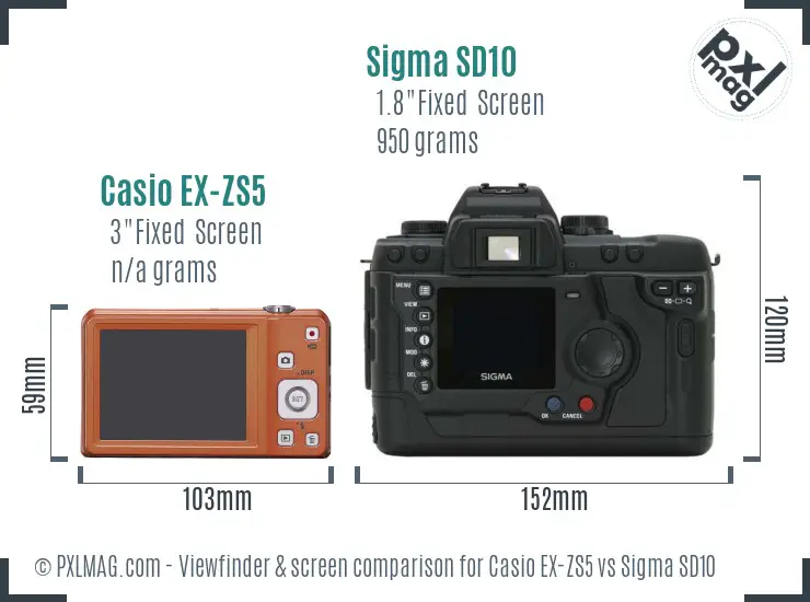 Casio EX-ZS5 vs Sigma SD10 Screen and Viewfinder comparison