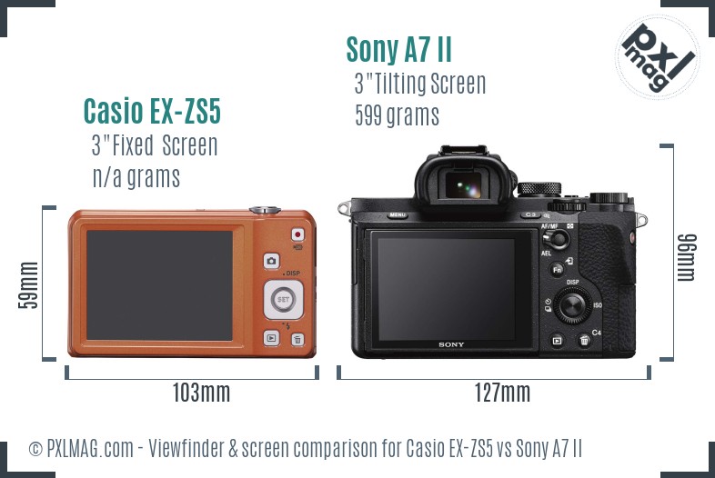 Casio EX-ZS5 vs Sony A7 II Screen and Viewfinder comparison