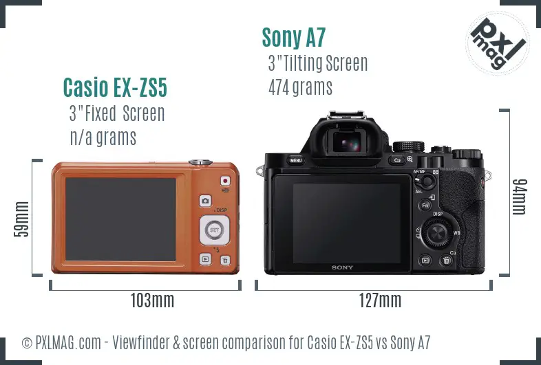 Casio EX-ZS5 vs Sony A7 Screen and Viewfinder comparison