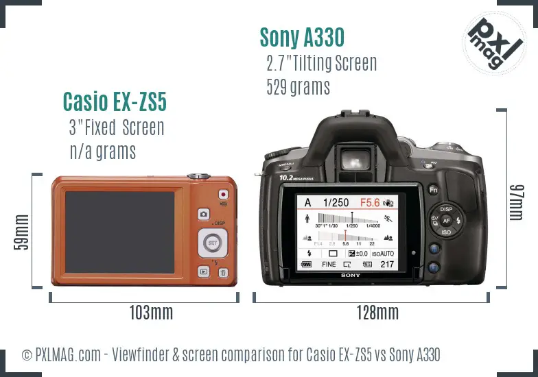 Casio EX-ZS5 vs Sony A330 Screen and Viewfinder comparison