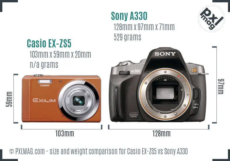 Casio EX-ZS5 vs Sony A330 size comparison