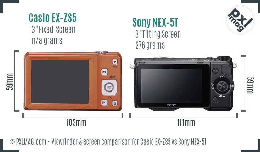 Casio EX-ZS5 vs Sony NEX-5T Screen and Viewfinder comparison