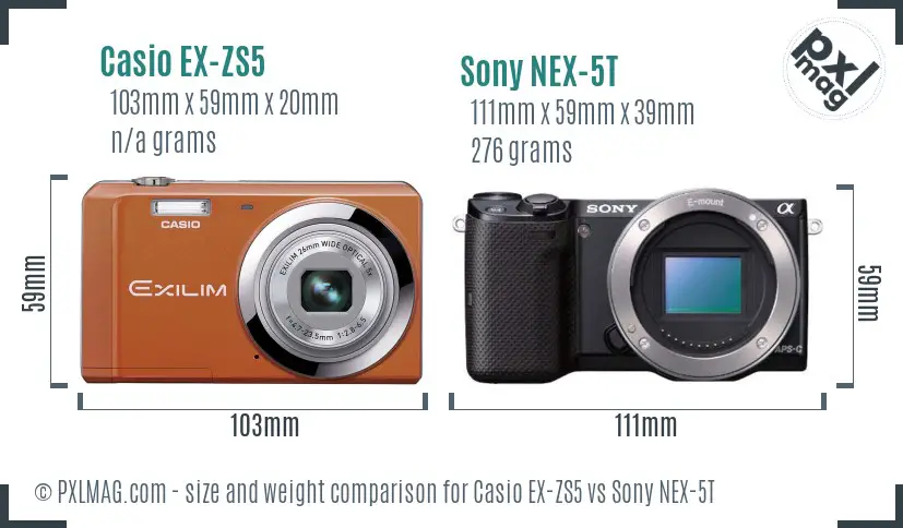 Casio EX-ZS5 vs Sony NEX-5T size comparison