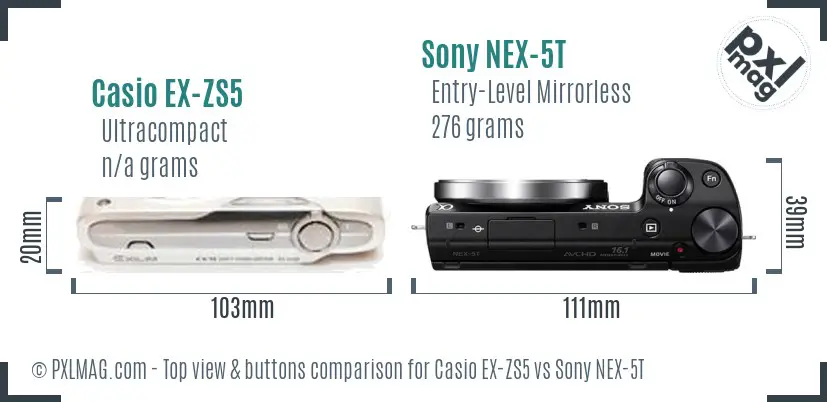 Casio EX-ZS5 vs Sony NEX-5T top view buttons comparison