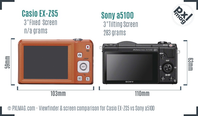 Casio EX-ZS5 vs Sony a5100 Screen and Viewfinder comparison