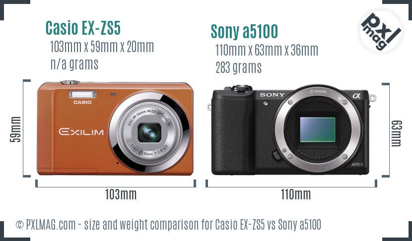 Casio EX-ZS5 vs Sony a5100 size comparison