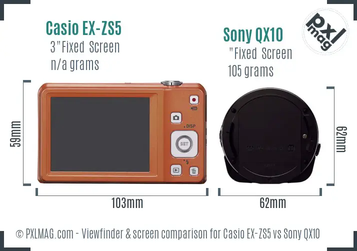 Casio EX-ZS5 vs Sony QX10 Screen and Viewfinder comparison