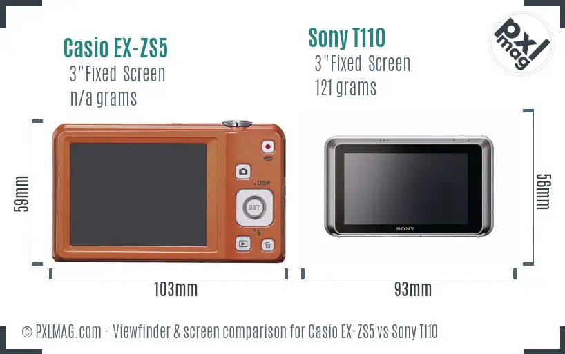Casio EX-ZS5 vs Sony T110 Screen and Viewfinder comparison Casio EX-ZS5 vs Sony T110 Screen and Viewfinder comparison