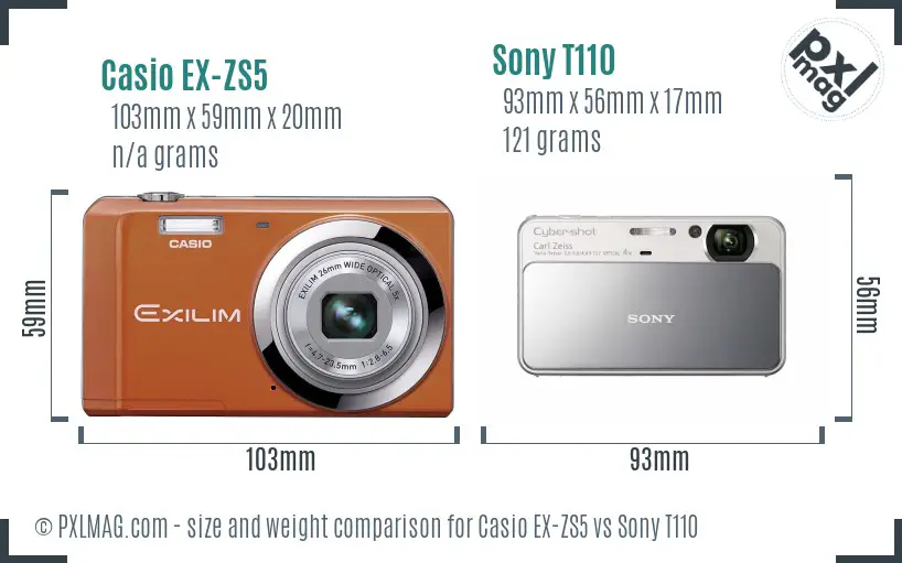 Casio EX-ZS5 vs Sony T110 size comparison Casio EX-ZS5 vs Sony T110 size comparison