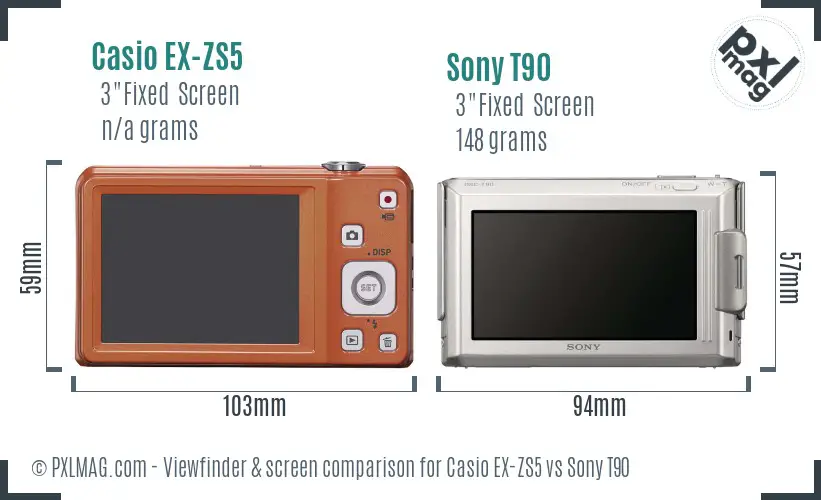 Casio EX-ZS5 vs Sony T90 Screen and Viewfinder comparison