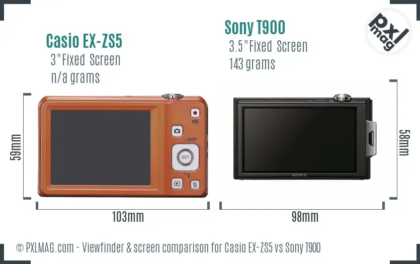 Casio EX-ZS5 vs Sony T900 Screen and Viewfinder comparison