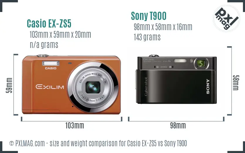Casio EX-ZS5 vs Sony T900 size comparison