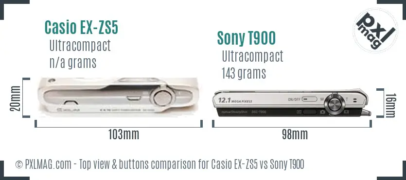 Casio EX-ZS5 vs Sony T900 top view buttons comparison