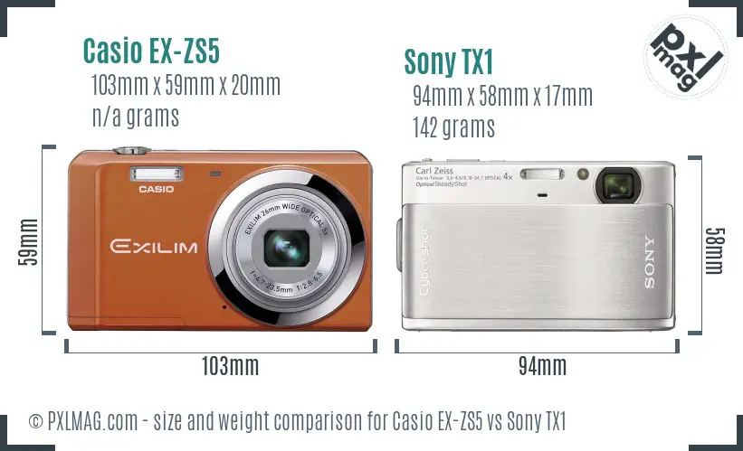 Casio EX-ZS5 vs Sony TX1 size comparison Casio EX-ZS5 vs Sony TX1 size comparison