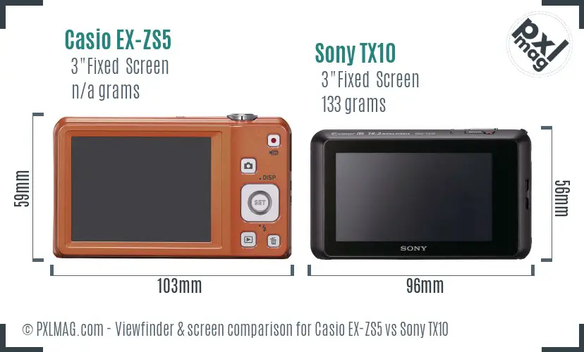 Casio EX-ZS5 vs Sony TX10 Screen and Viewfinder comparison