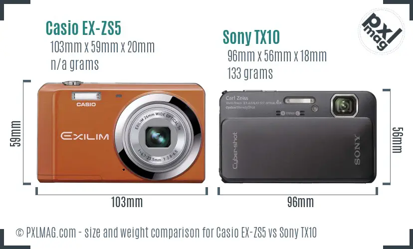 Casio EX-ZS5 vs Sony TX10 size comparison
