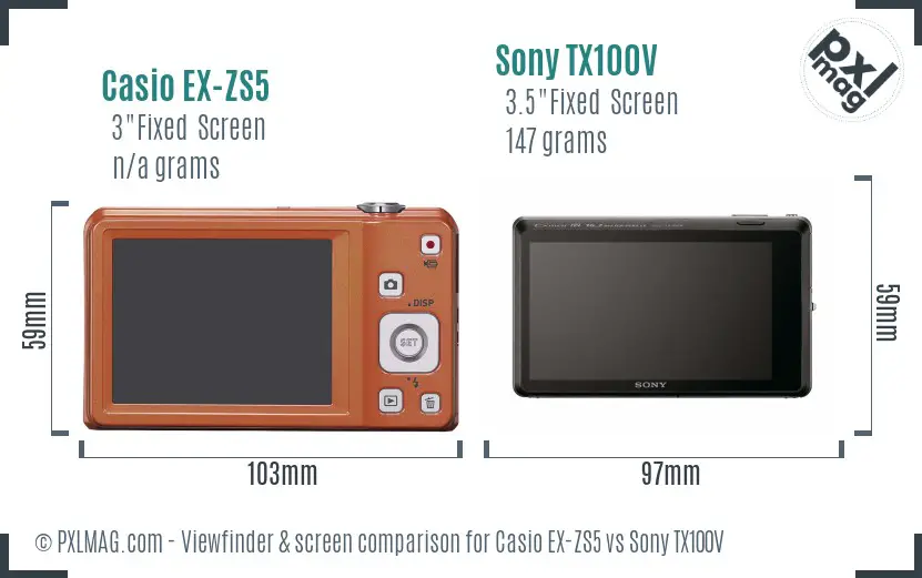Casio EX-ZS5 vs Sony TX100V Screen and Viewfinder comparison