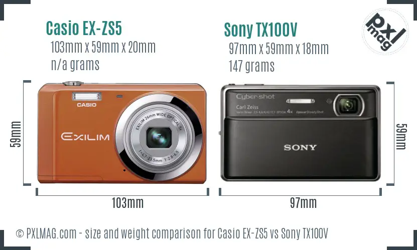 Casio EX-ZS5 vs Sony TX100V size comparison