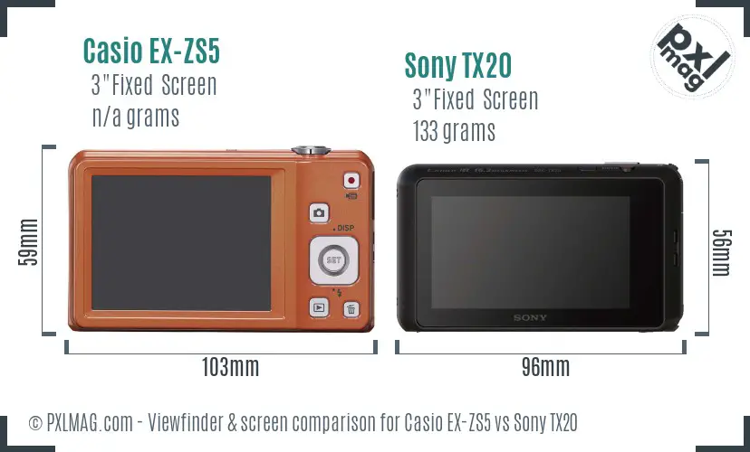 Casio EX-ZS5 vs Sony TX20 Screen and Viewfinder comparison