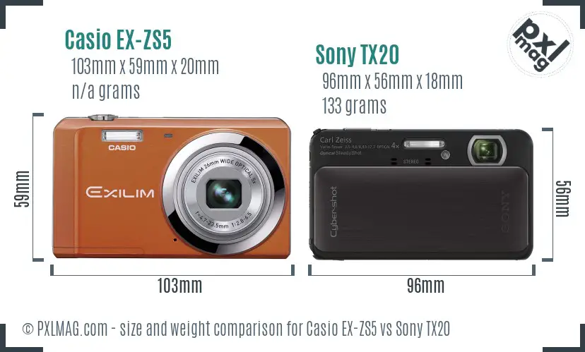 Casio EX-ZS5 vs Sony TX20 size comparison