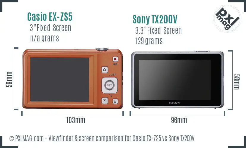 Casio EX-ZS5 vs Sony TX200V Screen and Viewfinder comparison